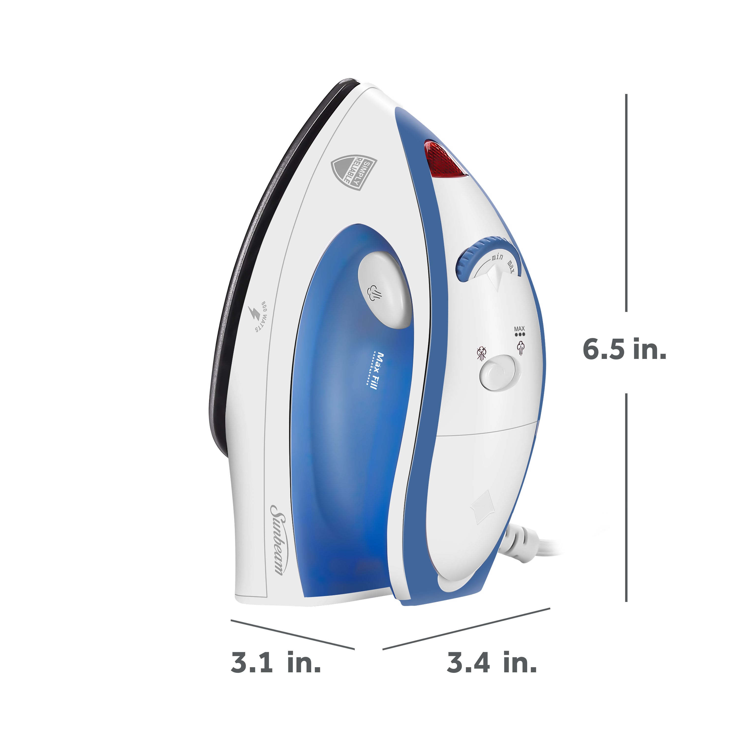 Sunbeam 800W Hot-2-Trot Travel Iron, White/Blue