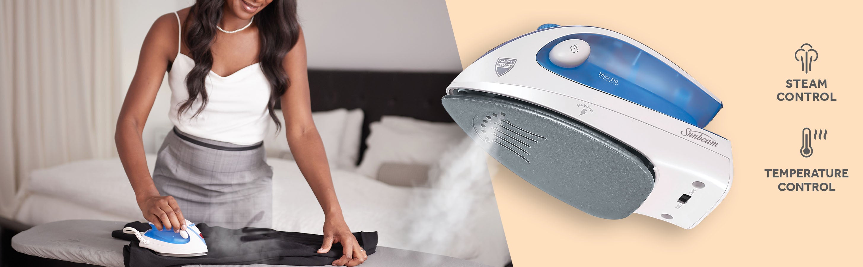 Sunbeam 800W Hot-2-Trot Travel Iron, White/Blue